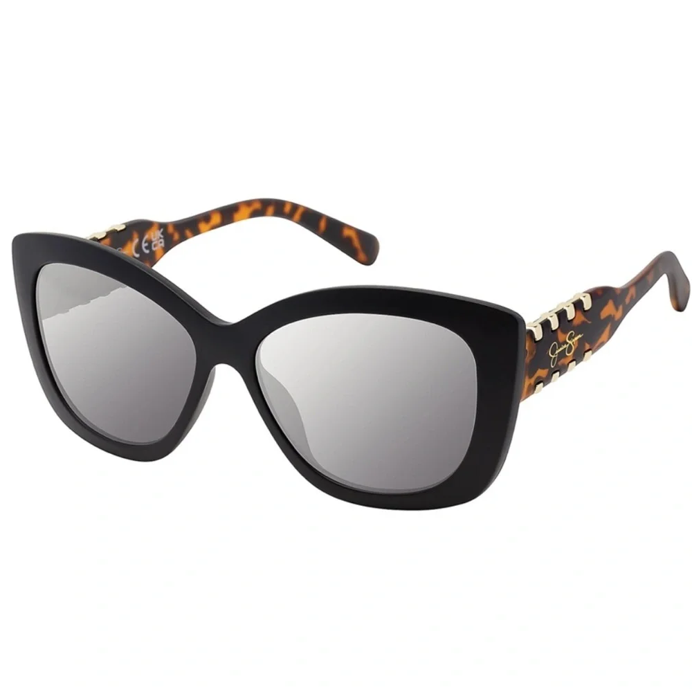Jessica Simpson j6343 black tortoiseshell whipstitch‎ arms cateye Sunglasses new